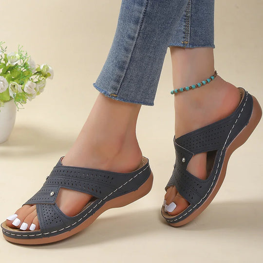 Women's Orthopedic Sandals with Perforation and Crossing Straps