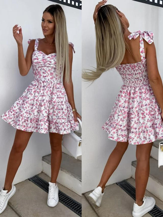 Summer Dress with Flowers and Tie Straps