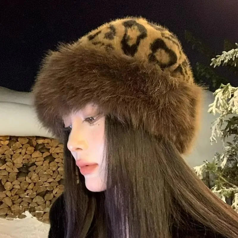 Leopard Pattern Hat with Soft Brim for Adults | Ideal for Winter