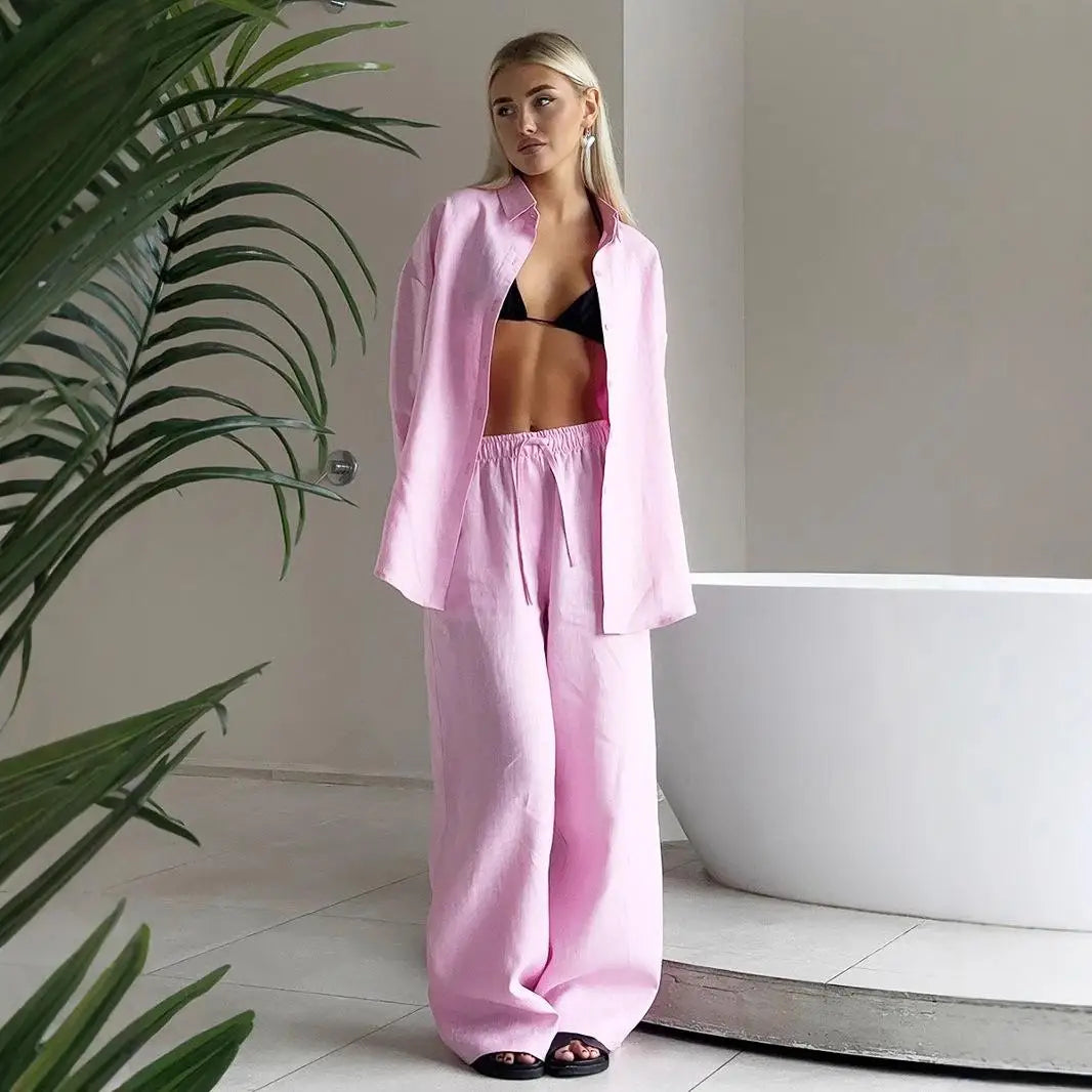 Women's | Linen Set | Long Sleeve Shirt | Long Pants | Stylish | Chic | Comfortable