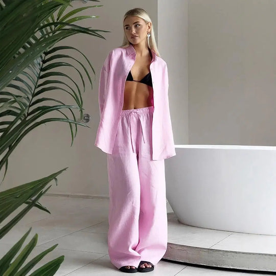 Women's | Linen Set | Long Sleeve Shirt | Long Pants | Stylish | Chic | Comfortable