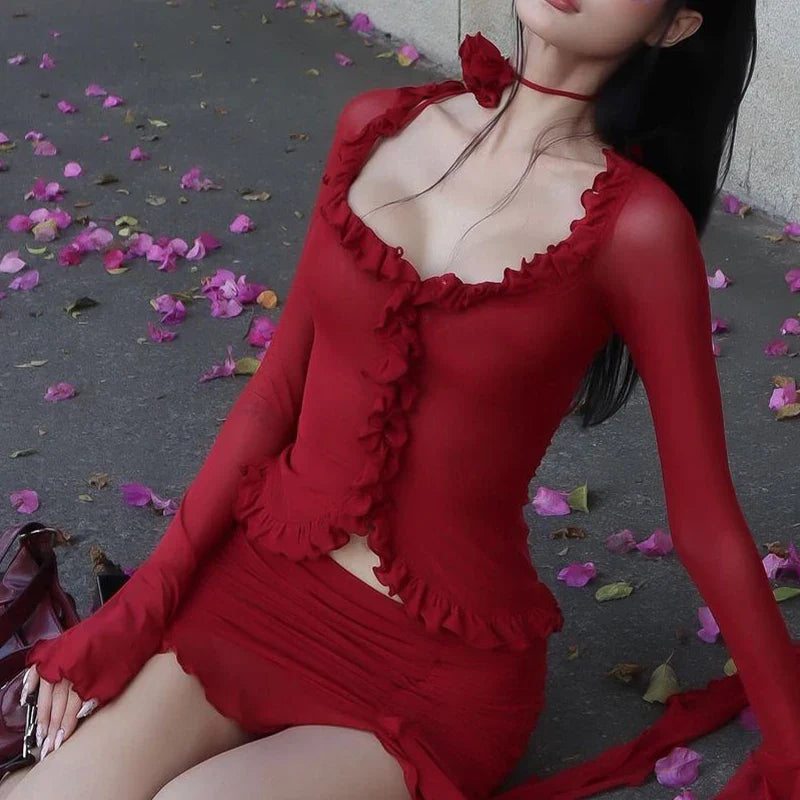 Elegante jurk met lange mouwen en ruffles