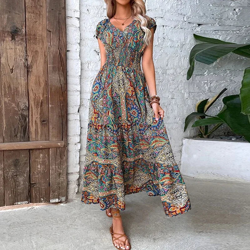 Lightweight Maxi Dress with Ethnic Pattern