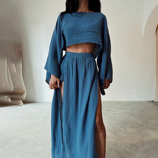 Women | Linen Set | Crop Top | Long Skirt | Stylish | Chic | Trendy