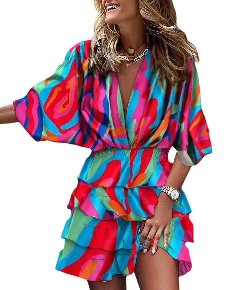 Kleurige Mini-jurk met Ruffles