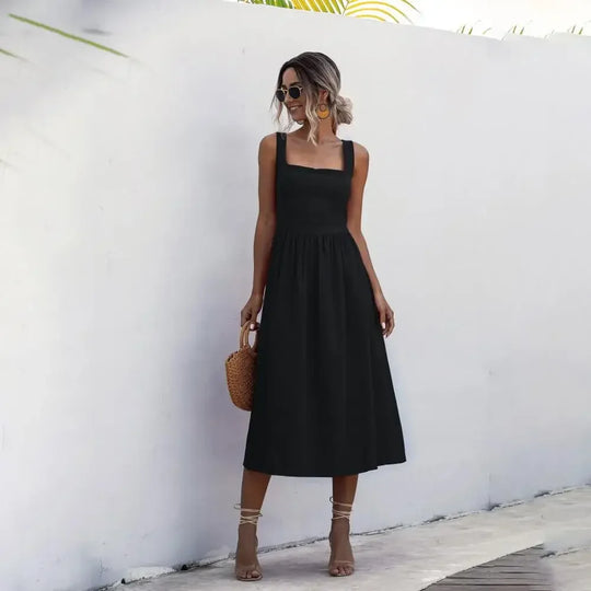 Summer Midi Dress with Square Neck
