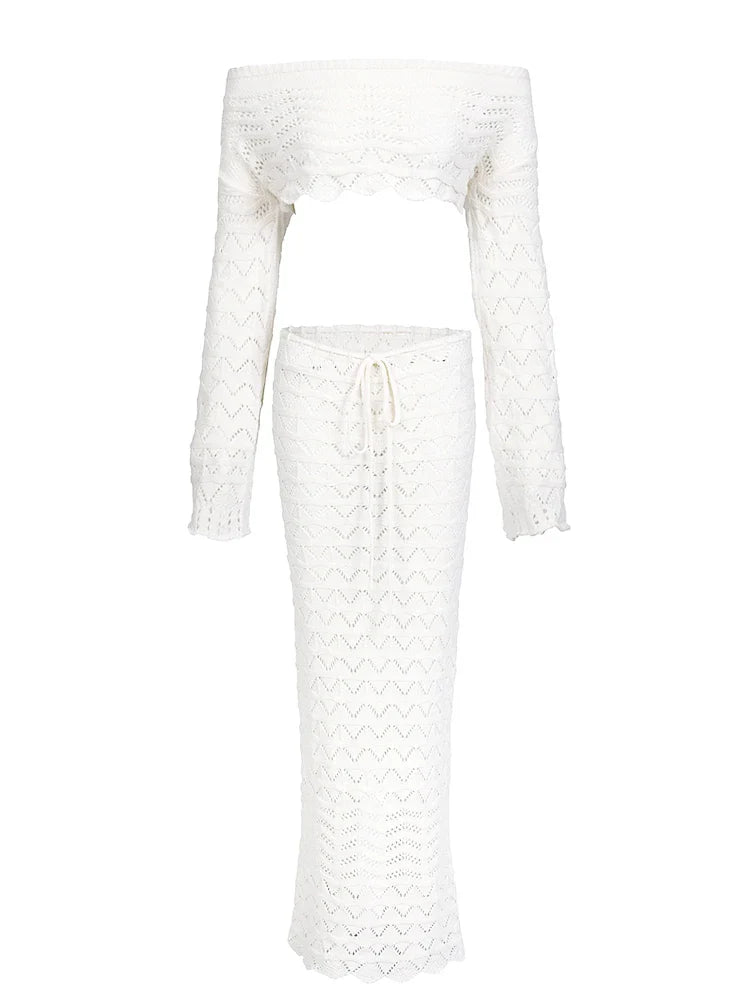 Aleia | Schattige Set | Gevlochten Details | Lange Rok | Crop Top | Modieus