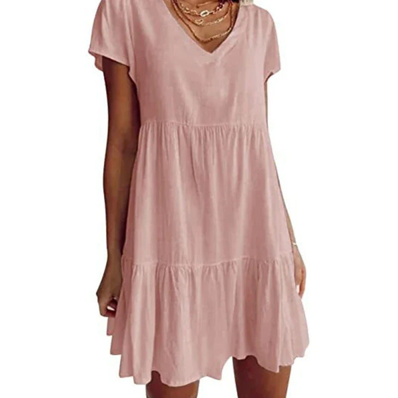 Airy Summer Mini Dress with V-Neck