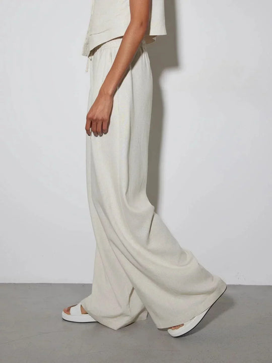 Women | Linen Set | Sleeveless Blazer | Wide Leg Pants | Chic | Elegant | Stylish