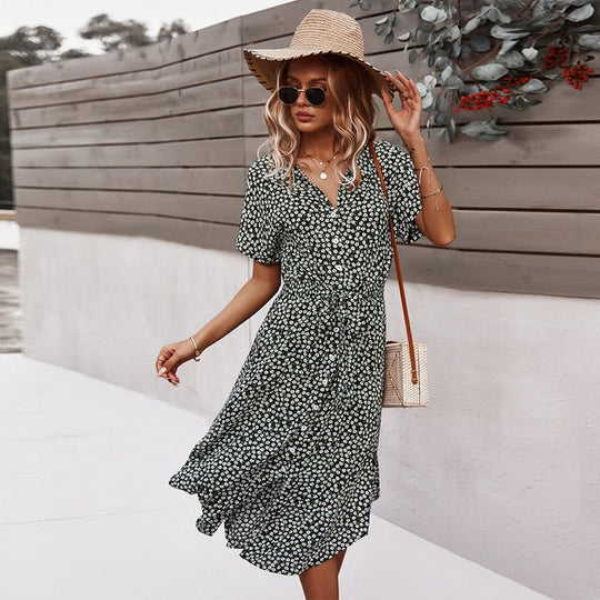 Summer midi dress with floral print