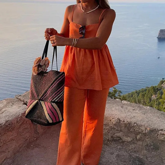 Women | Linen Set | Sleeveless Top | Long Pants | Stylish | Chic | Comfortable