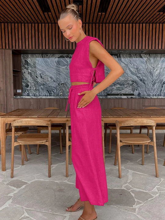 Women | Linen Set | Crop Top | High-Waisted Pants | Stylish | Chic | Comfortable