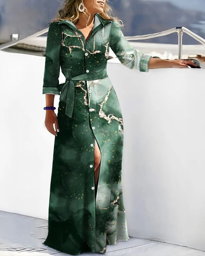 Women's long shirt dress with belt and zebra pattern