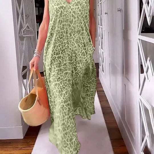 Airy Colorful Maxi Dress with Leopard Print