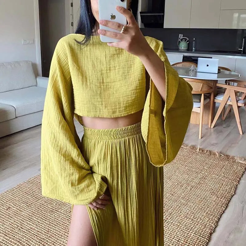Women | Linen Set | Crop Top | Long Skirt | Stylish | Chic | Trendy
