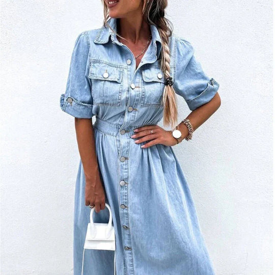 Women's denim dress with buttons and pockets