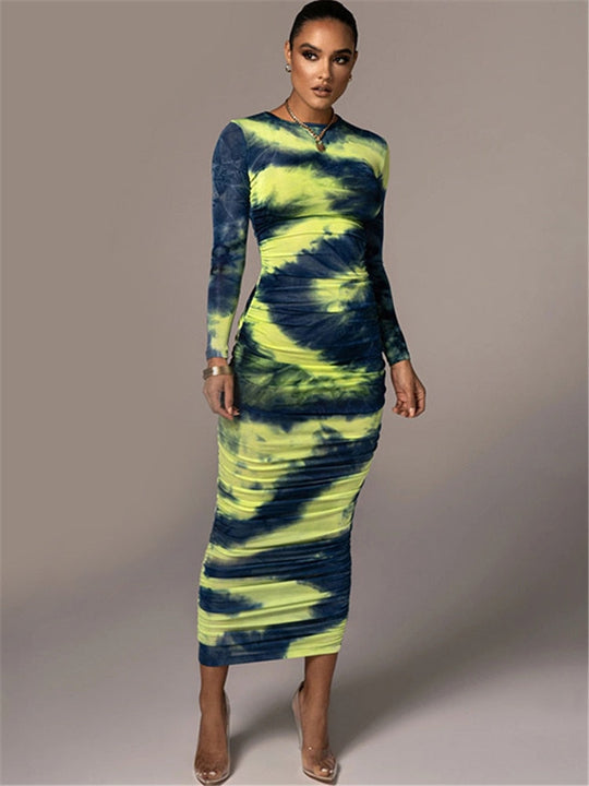 Dress with Wrinkle Effect and Long Sleeves