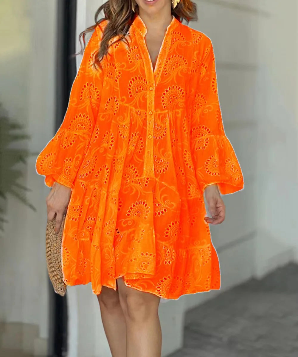 Ażurowe jurk in boho-stijl met brede mouwen