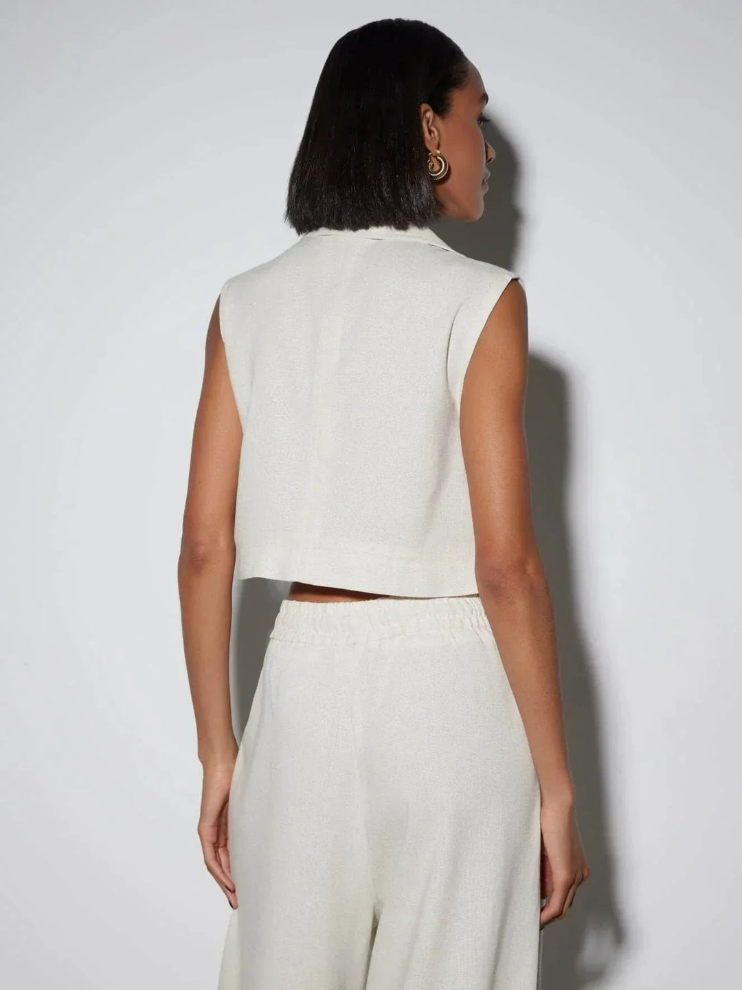 Women | Linen Set | Sleeveless Blazer | Wide Leg Pants | Chic | Elegant | Stylish