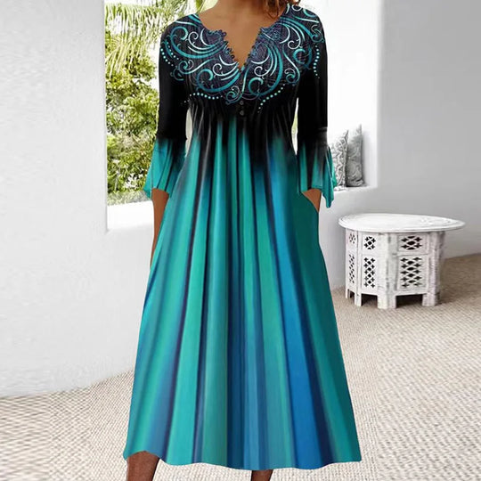 Stijlvolle Maxi Jurk met Patroon Dekolte