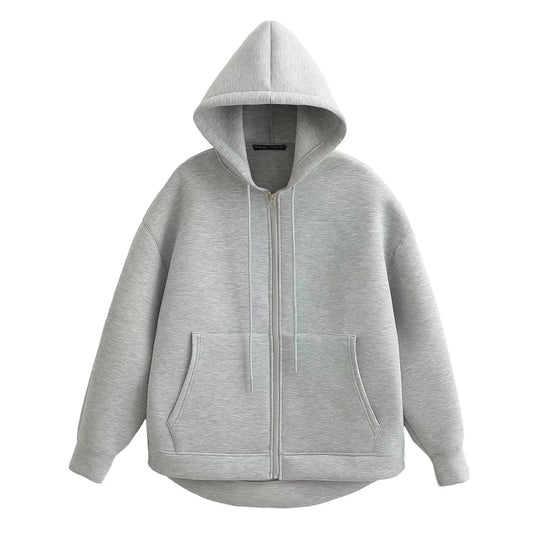 Dames Oversized Zip-Up Hoodie met Trekkoord Capuchon en Zakken