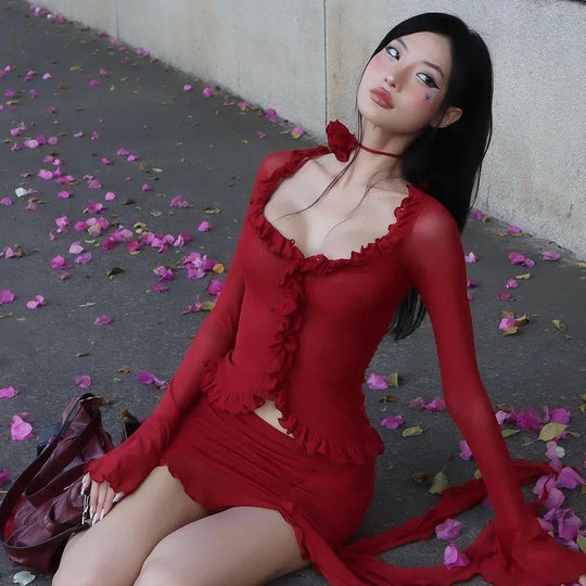 Elegante jurk met lange mouwen en ruffles