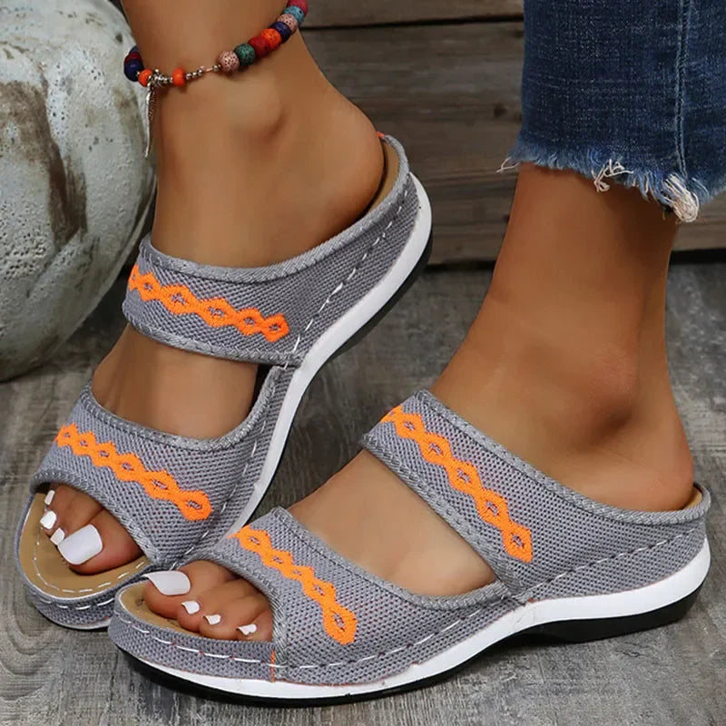 Women's Orthopedic Slip-on Sandals with Embroidery