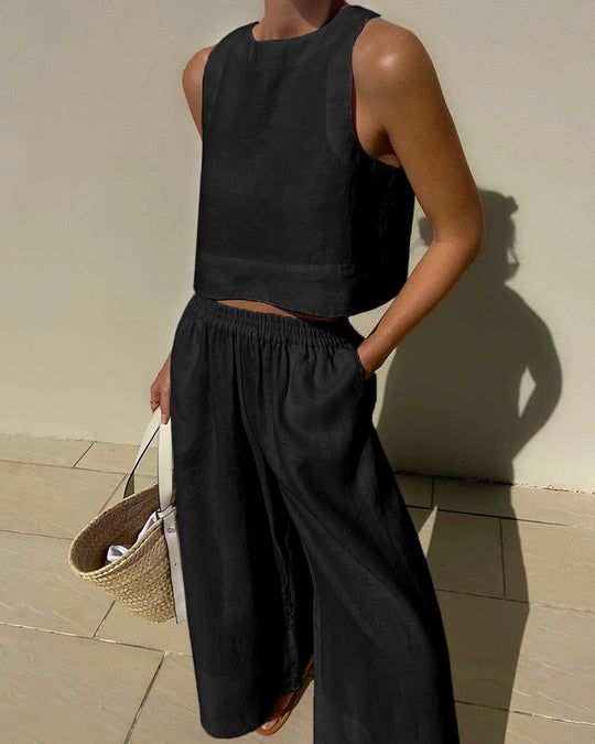 Women's Two-Piece Set | Sleeveless Top &amp; Wide-Leg Pants | Summer Outfit