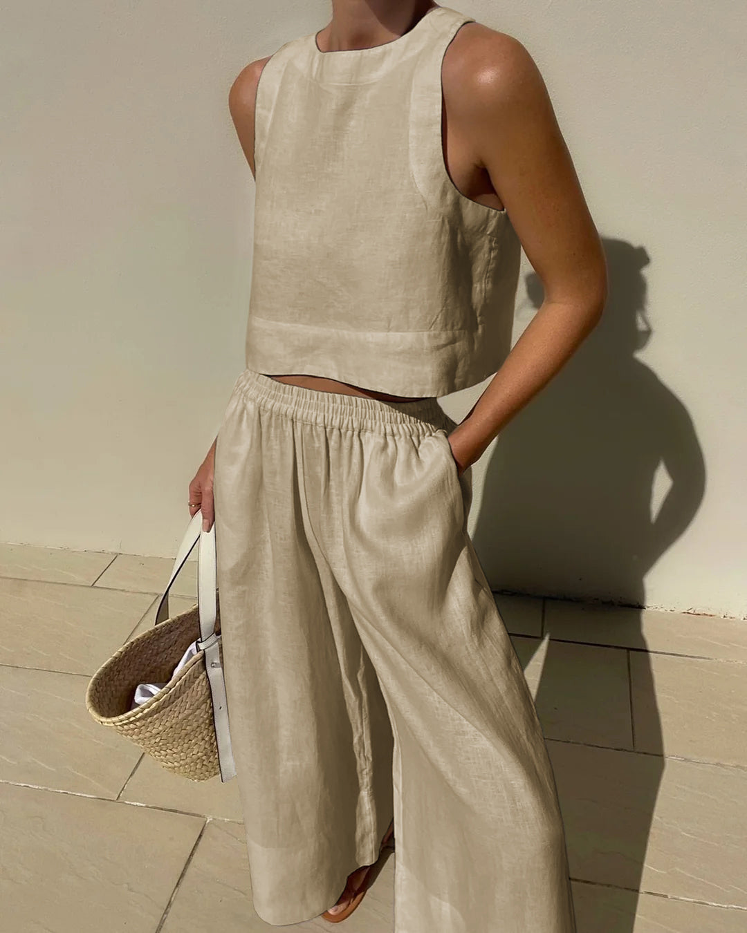 Women's Two-Piece Set | Sleeveless Top &amp; Wide-Leg Pants | Summer Outfit