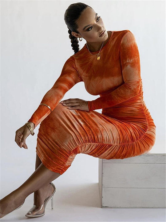 Dress with Wrinkle Effect and Long Sleeves