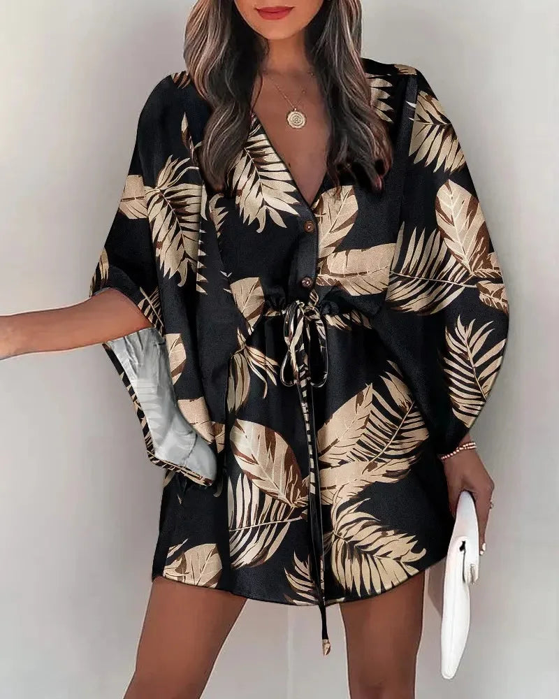 Summer dress with print and wide sleeves