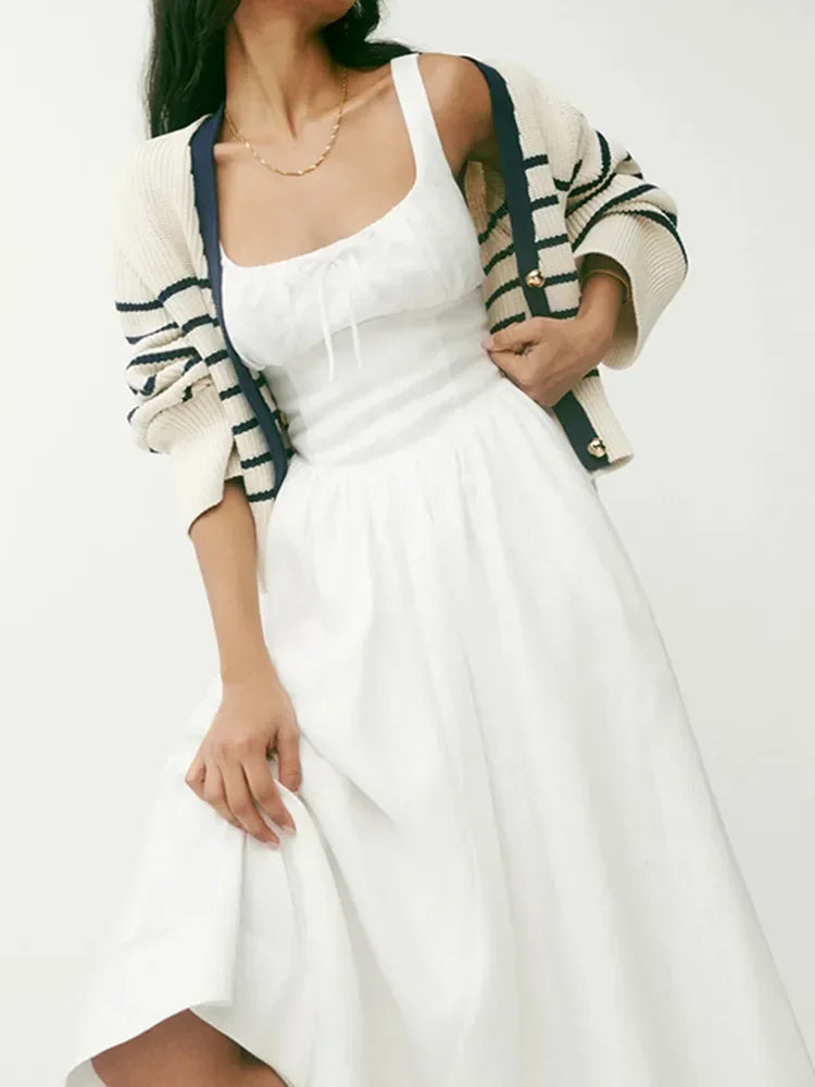 Women's linen midi dress with spaghetti straps