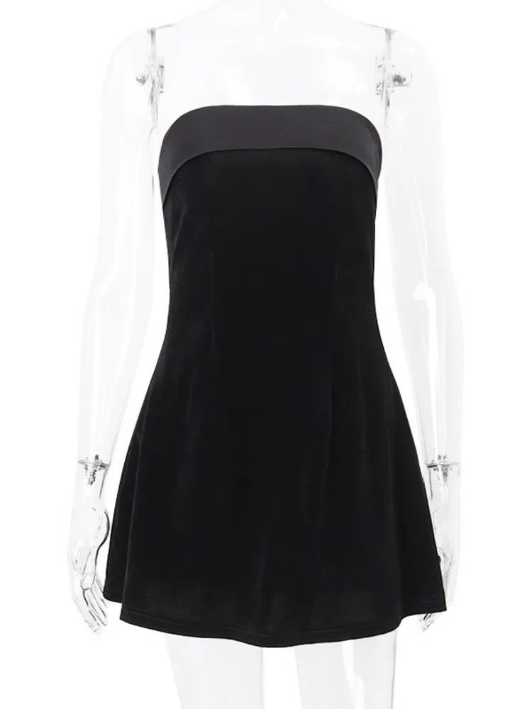 Dames Fluwelen Mini Jurk Zonder Schouderbandjes