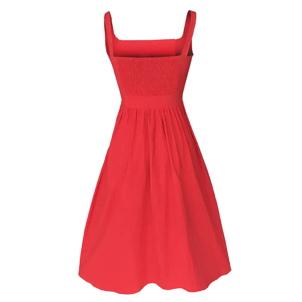 Summer women's midi dress with wide shoulder straps