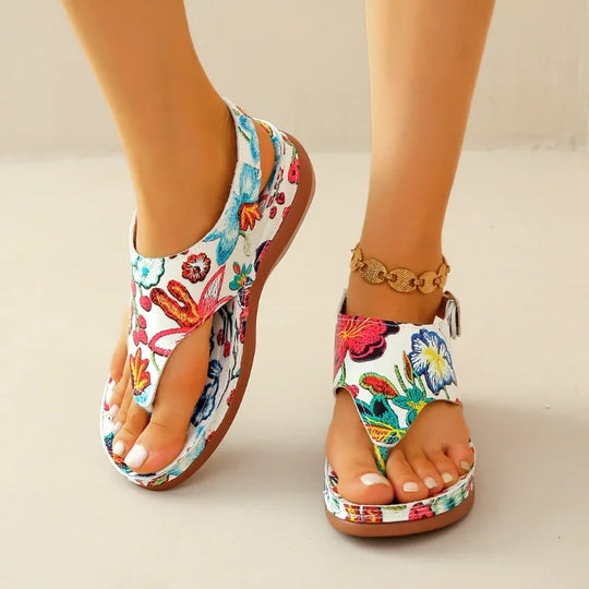 Women's Orthopedic Sandals with Flower Pattern