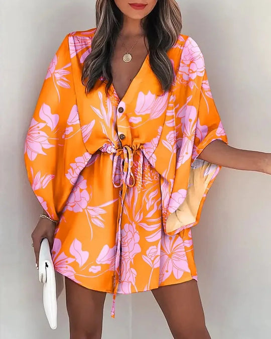 Summer dress with print and wide sleeves