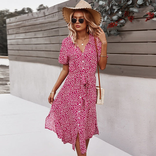 Summer midi dress with floral print