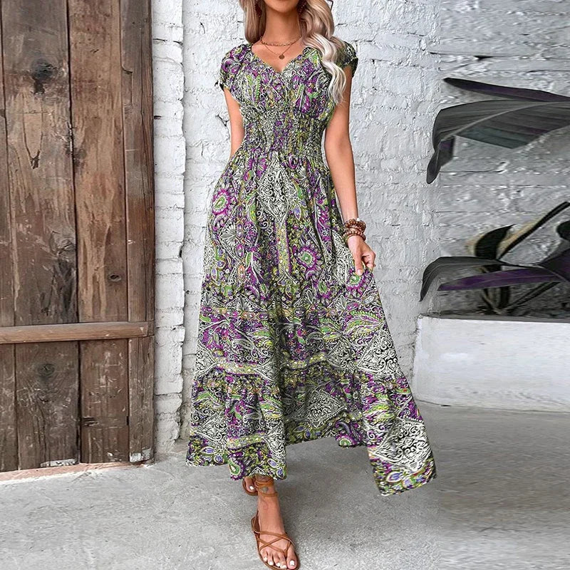 Lightweight Maxi Dress with Ethnic Pattern