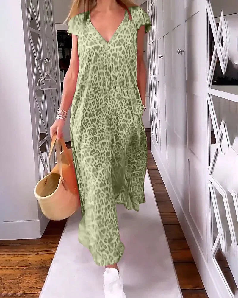 Airy Colorful Maxi Dress with Leopard Print