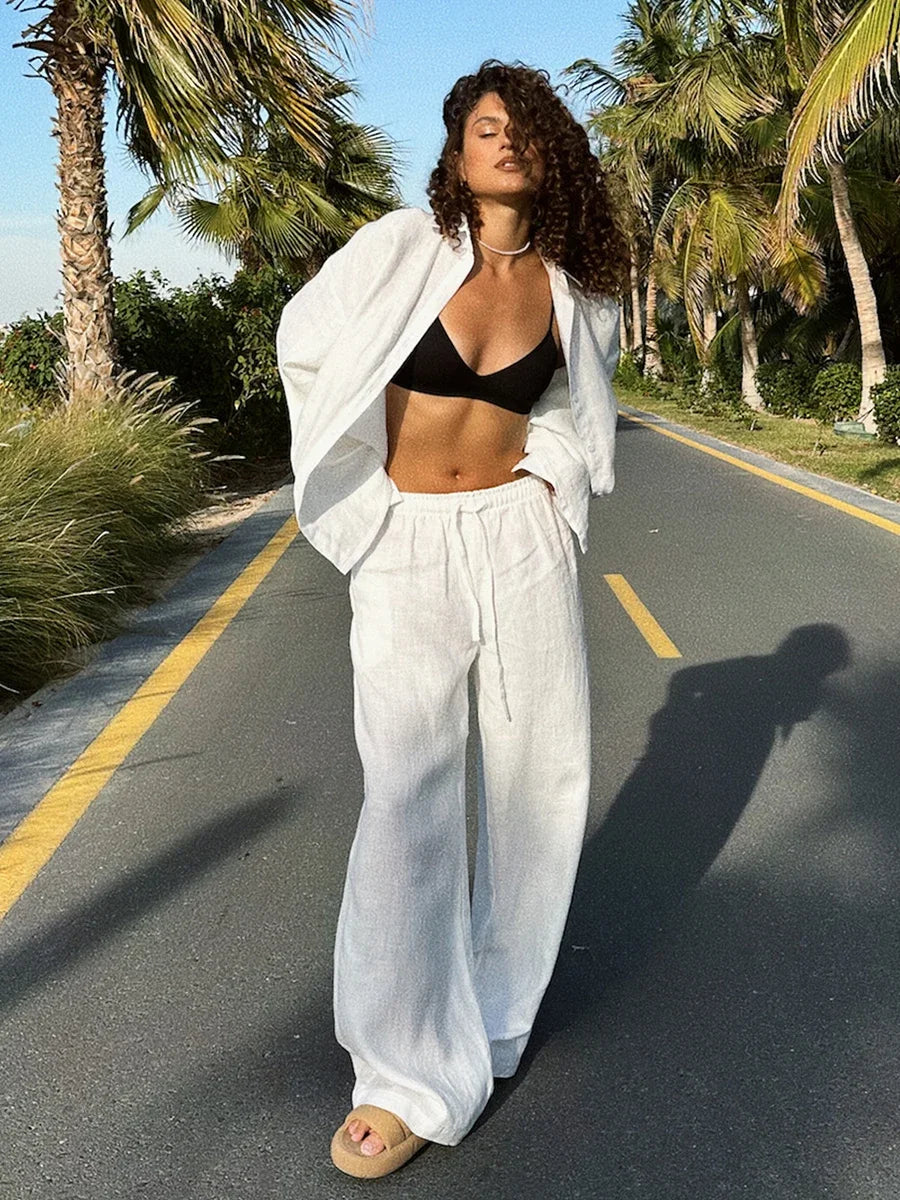 Women's | Linen Set | Long Sleeve Shirt | Long Pants | Stylish | Chic | Comfortable