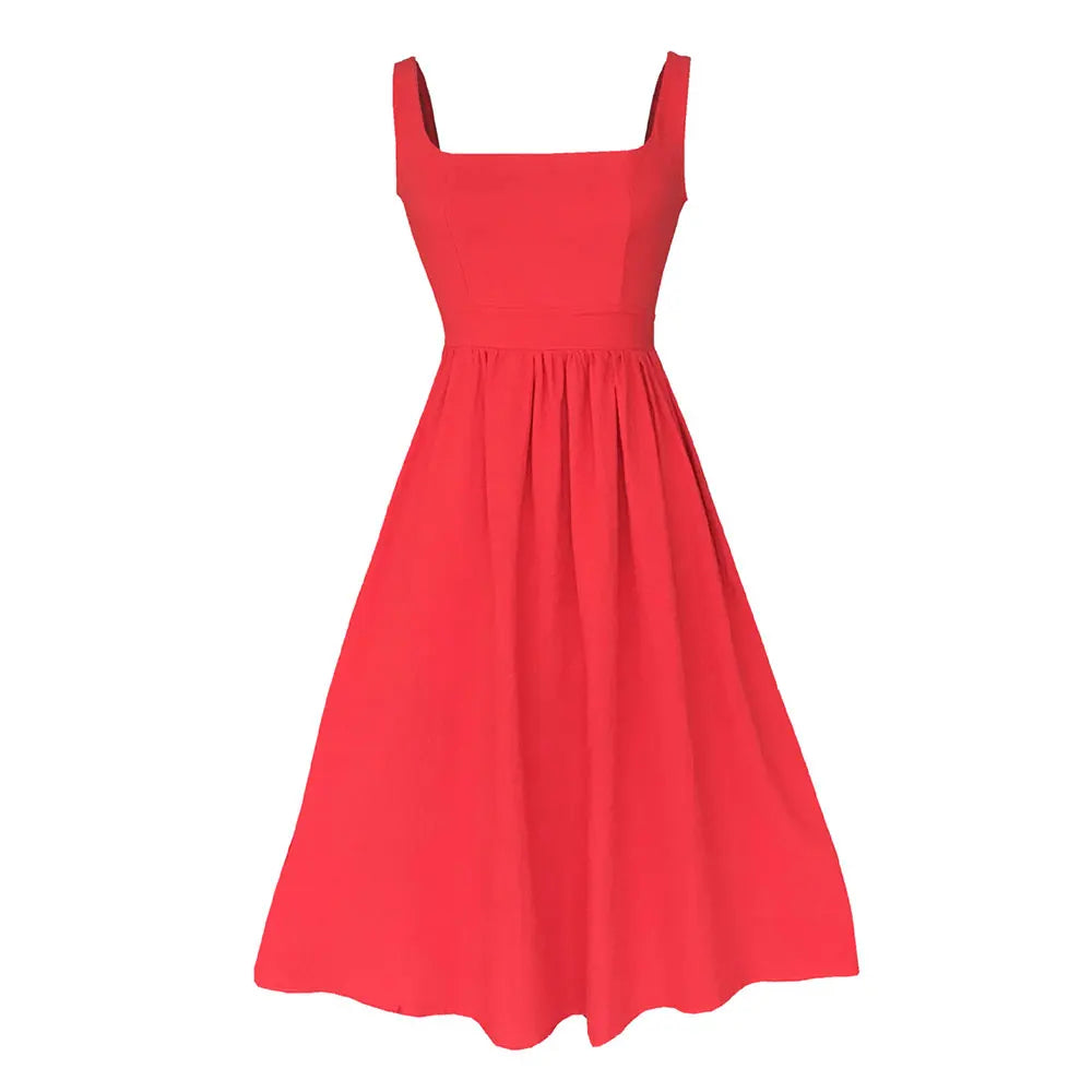 Summer women's midi dress with wide shoulder straps