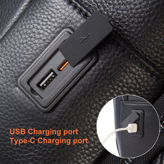 Runderleren Laptop Rugzak | Duurzame Business Rugzak met USB Oplaadpoort | Multifunctionele Reistas
