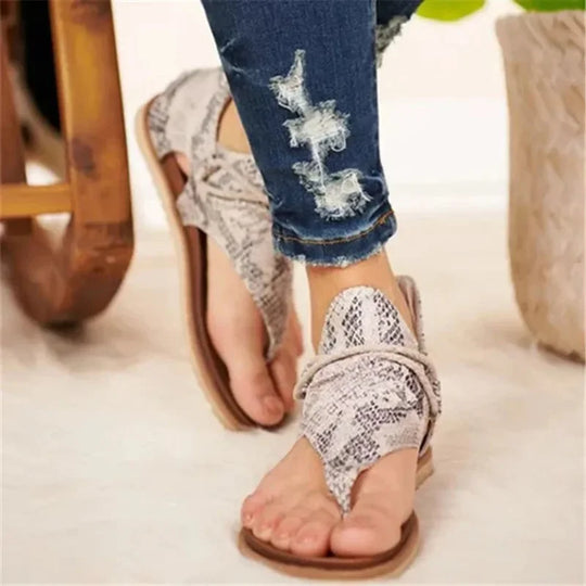 Dames Sandalen met Slangenprint en Originele Vetersluiting