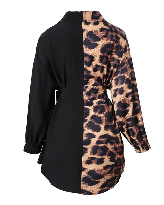 Fashionable Mini Dress with Leopard Print Accent