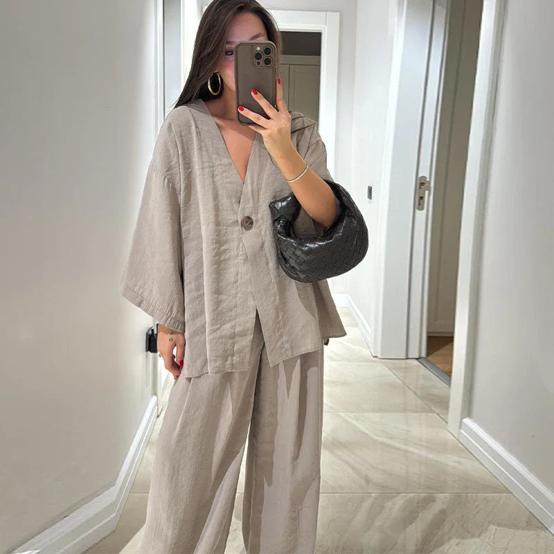Women's | Linen Set | Long Sleeve Shirt | Long Pants | Stylish | Chic | Comfortable