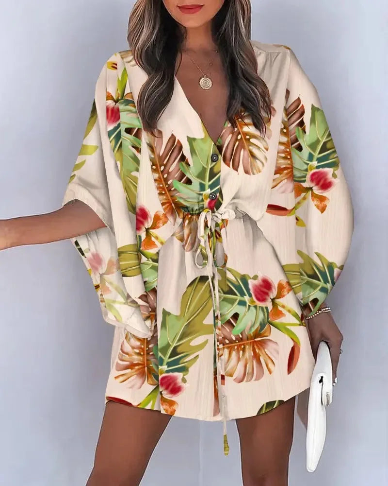 Summer dress with print and wide sleeves
