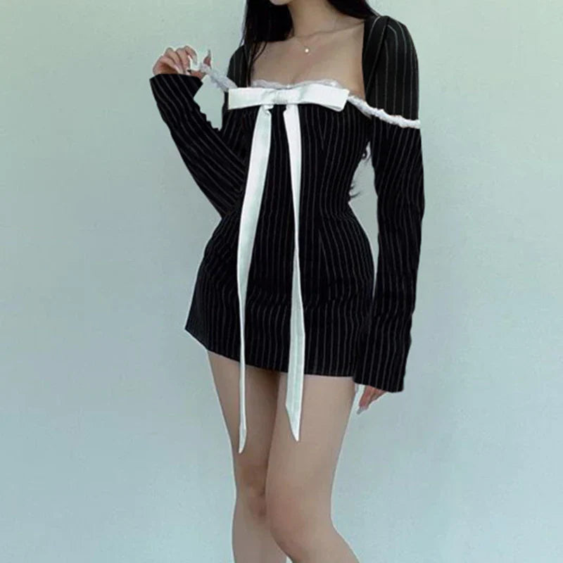 Long Sleeve Mini Dress with Decorative Bow