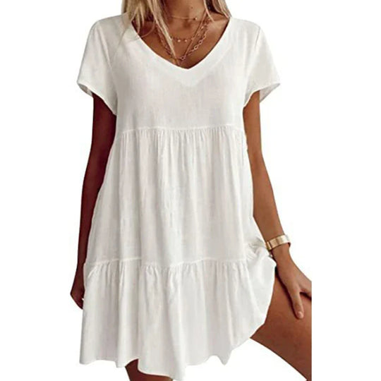 Airy Summer Mini Dress with V-Neck