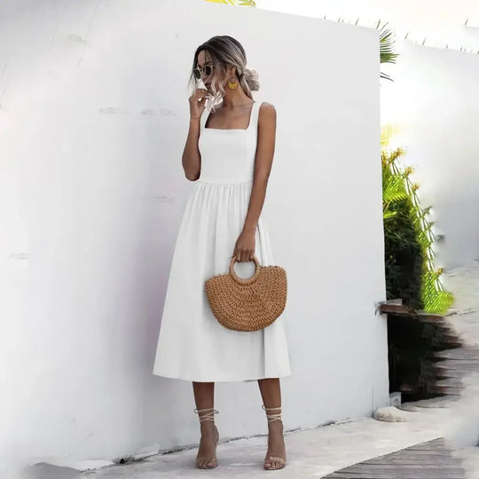 Summer Midi Dress with Square Neck