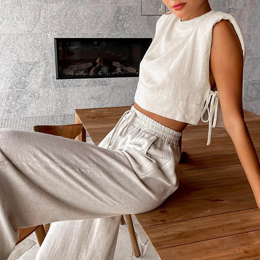 Women | Linen Set | Crop Top | High-Waisted Pants | Stylish | Chic | Comfortable
